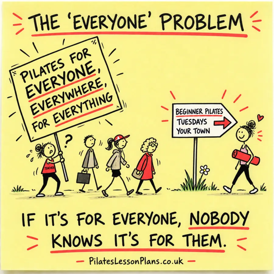 If it is for everyone, nobody knows it is for them. A Pilates USP doodle.